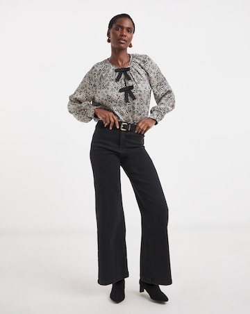 Bow Front Satin Raglan Sleeve Blouse