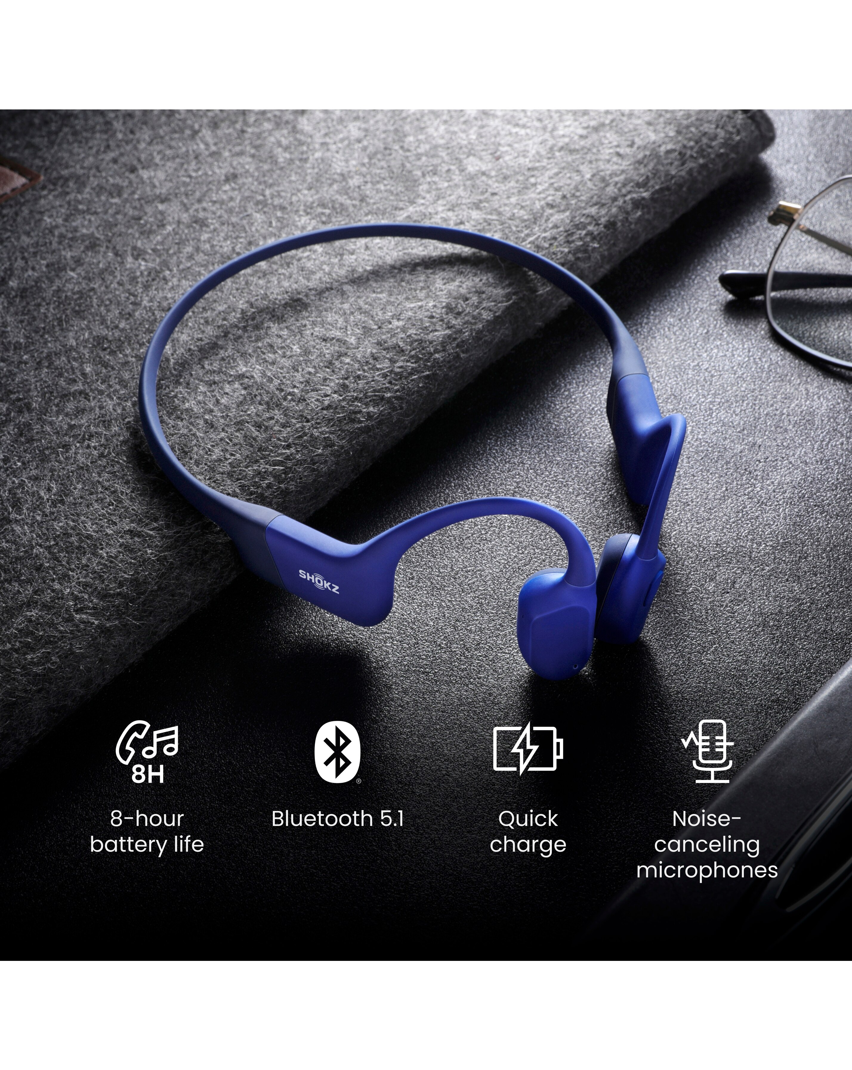 Shokz OpenRun Bone Conduction Open-Ear Headphones - Blue | JD Williams