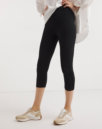 Black Cotton Ruched Hem Cropped Leggings