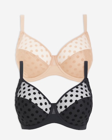 Pretty Secrets (2 Pack) Hannah Spot Full Cup Wired Bras (B-G) Black/Almond