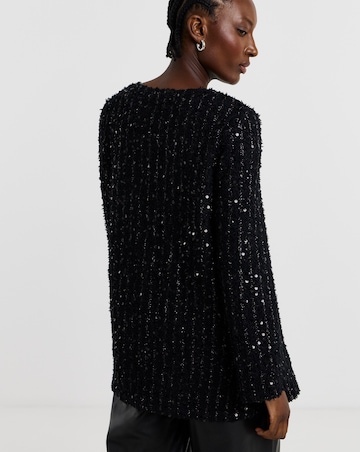 Fluffy Sequin V-Neck Longline Top