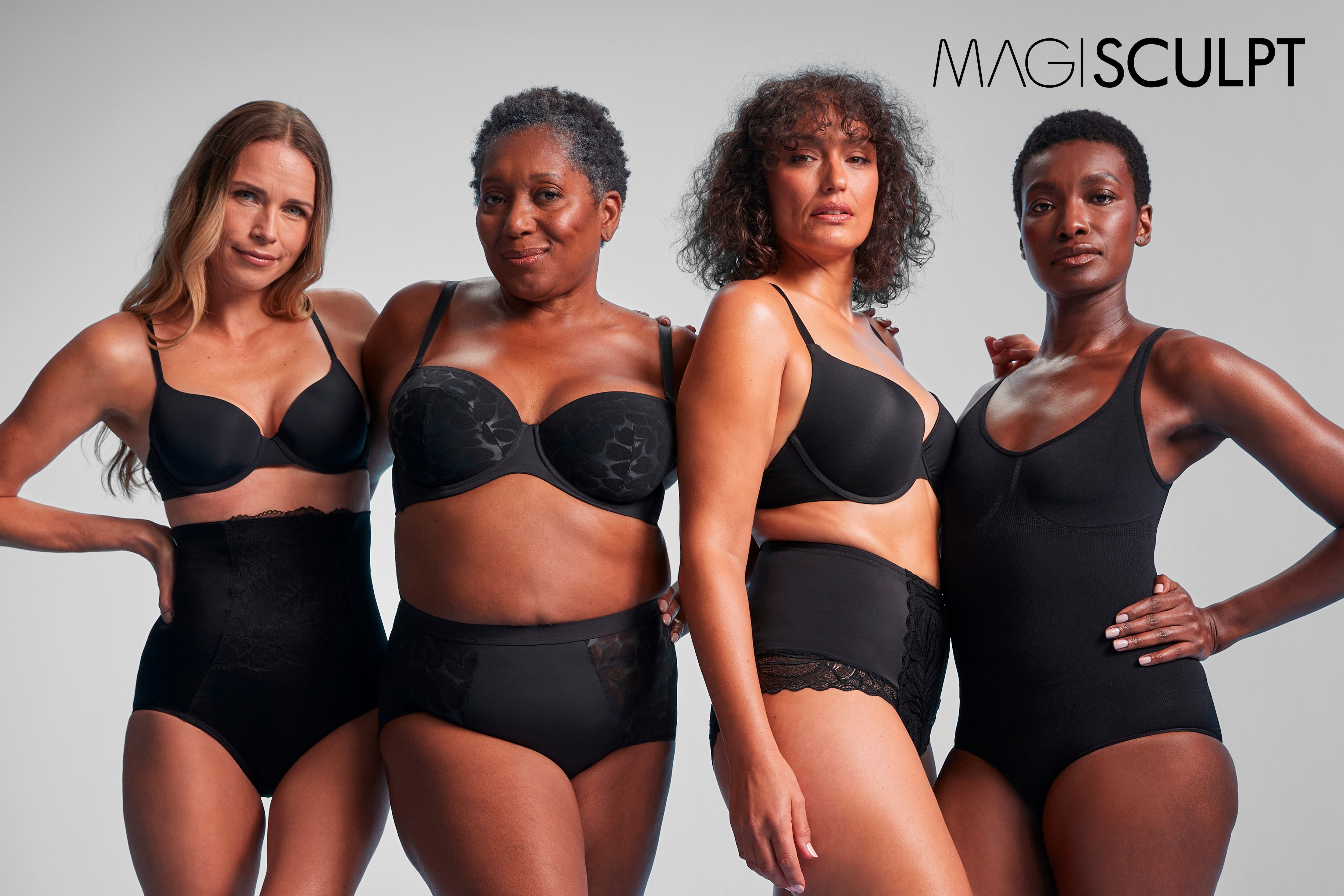 4 models wearing black shapewear from the MAGISCULPT range