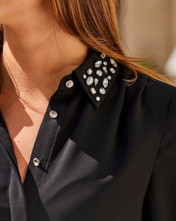 Sosandar Black Premium Embellished Collar Shirt