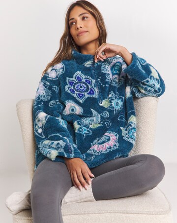 Joe Browns Quarter Zip Oversized Snuggle Hoodie Blue Mix