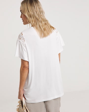 White Broderie Yoke Angel Sleeve Longline Top