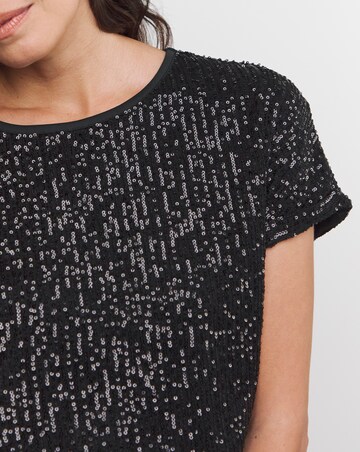 Black Sequin Longline Top