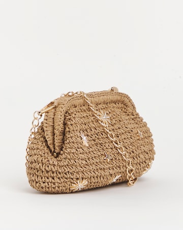 Raffia Star Studded Clutch Bag