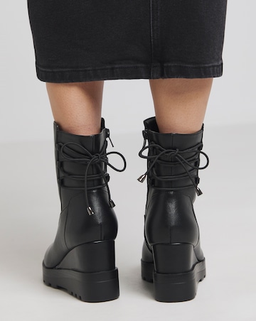 Frankie Lace Back Detail Wedged Ankle Boots - Wide Fit (E)