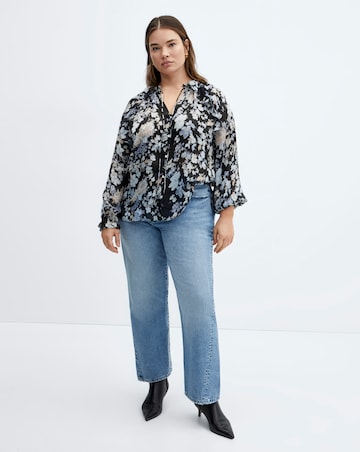 Mango Floral Tie Neck Flowy Blouse