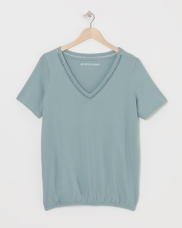 Sage Crochet Trim V Neck Bubble Hem Top