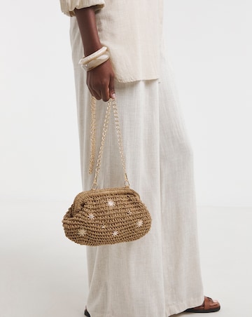 Raffia Star Studded Clutch Bag