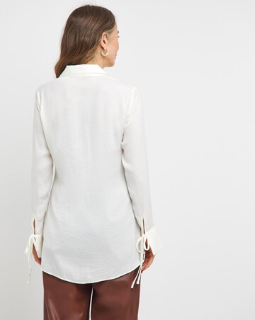 Womens Hammered Satin Oversized Long Sleeve Shirt - Ivory