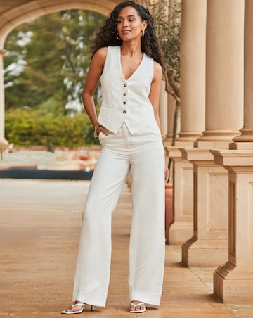 Sosandar Ivory Linen Waistcoat Jacket