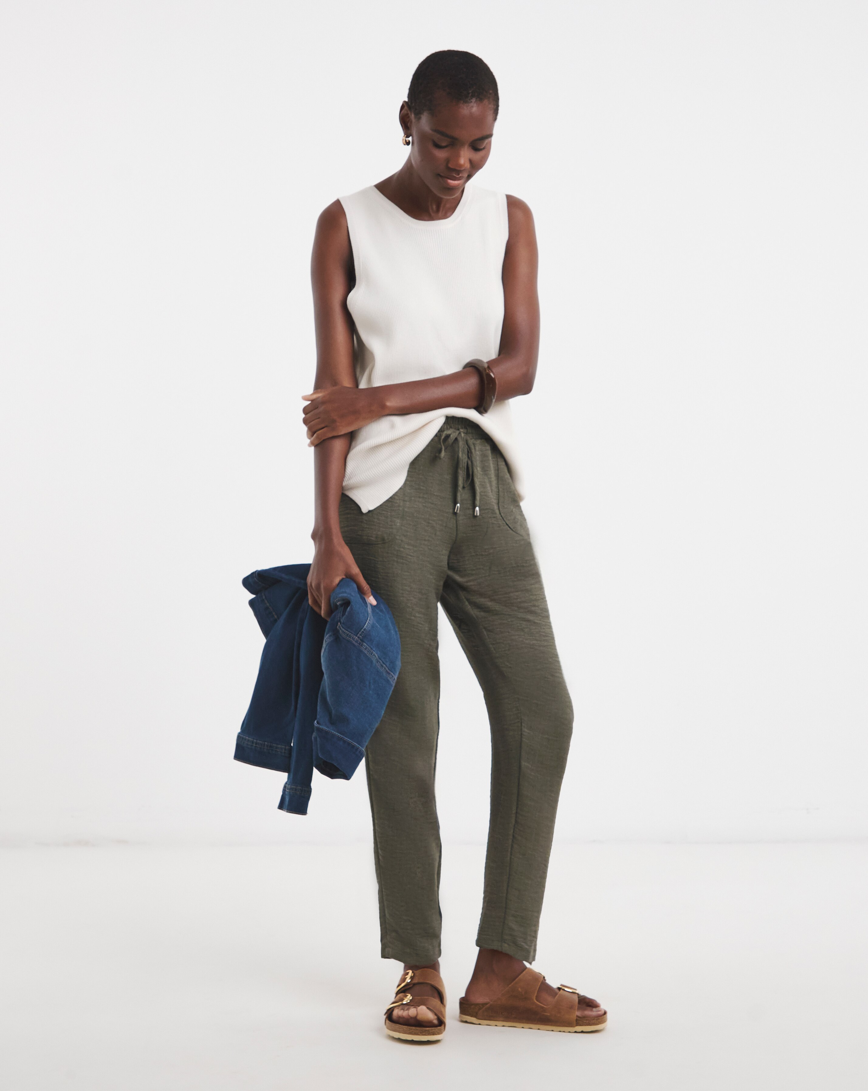 Khaki Textured Tapered Trouser