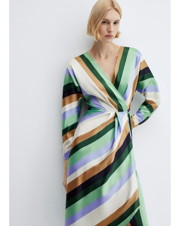 Mango Wrap Front Multi Stripe Verdi Dress