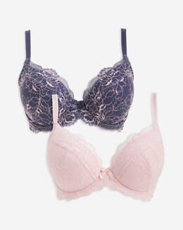 Pretty Secrets (2 Pack) New Ella Padded Plunge Wired Bras (B-G) Navy ...