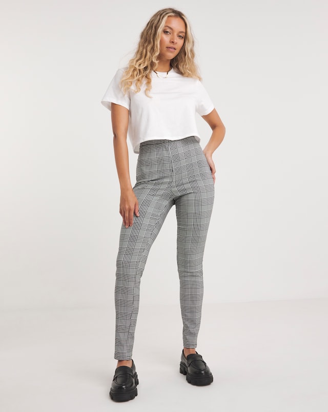 Checked High Waisted Skinny Trousers in Stretch