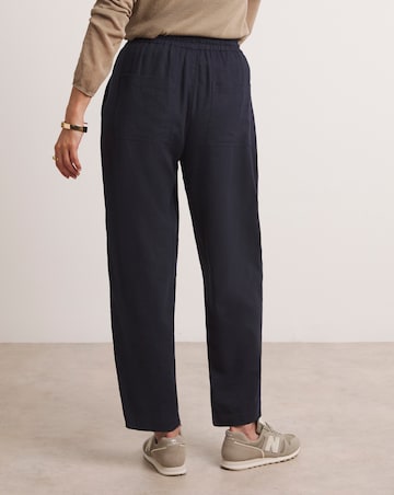 Anthology Linen Mix Navy Barrel Leg Trousers