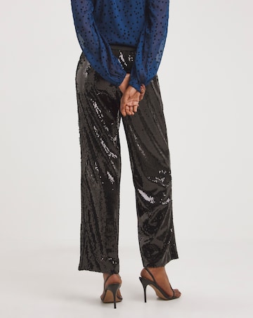 Black Pull On Sequin Straight Leg Trouser