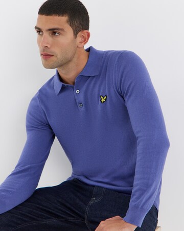 Lyle & Scott Cotton Merino Long Sleeve Knitted Polo - Twilight