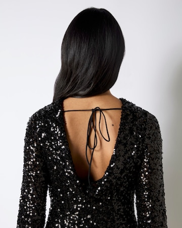 Ro&Zo Jessica Black Sequin Tie Back Mini Dress