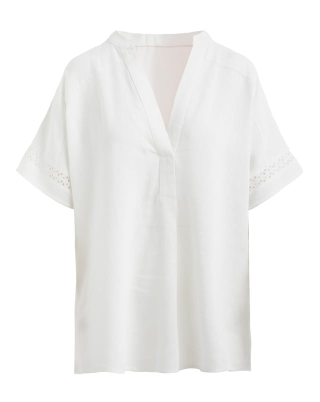 Crochet Trim Linen Mix Tunic Top