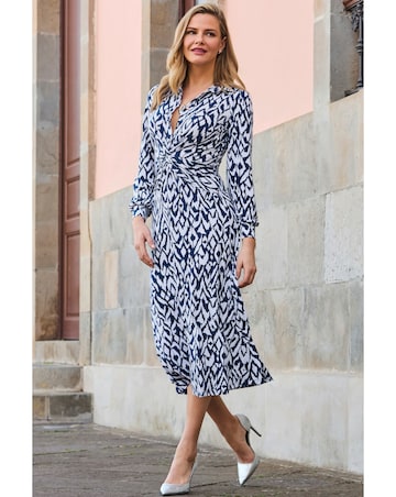 Sosandar Abstract Print Twist Detail Jersey Midi Dress
