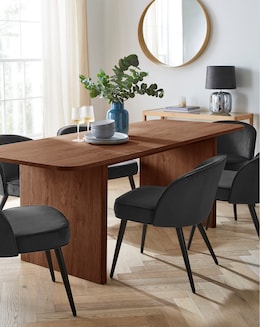 Oslo Panel End Dining Table with 6 Emilie Velvet Chairs