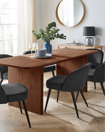 Oslo Panel End Dining Table with 6 Emilie Velvet Chairs