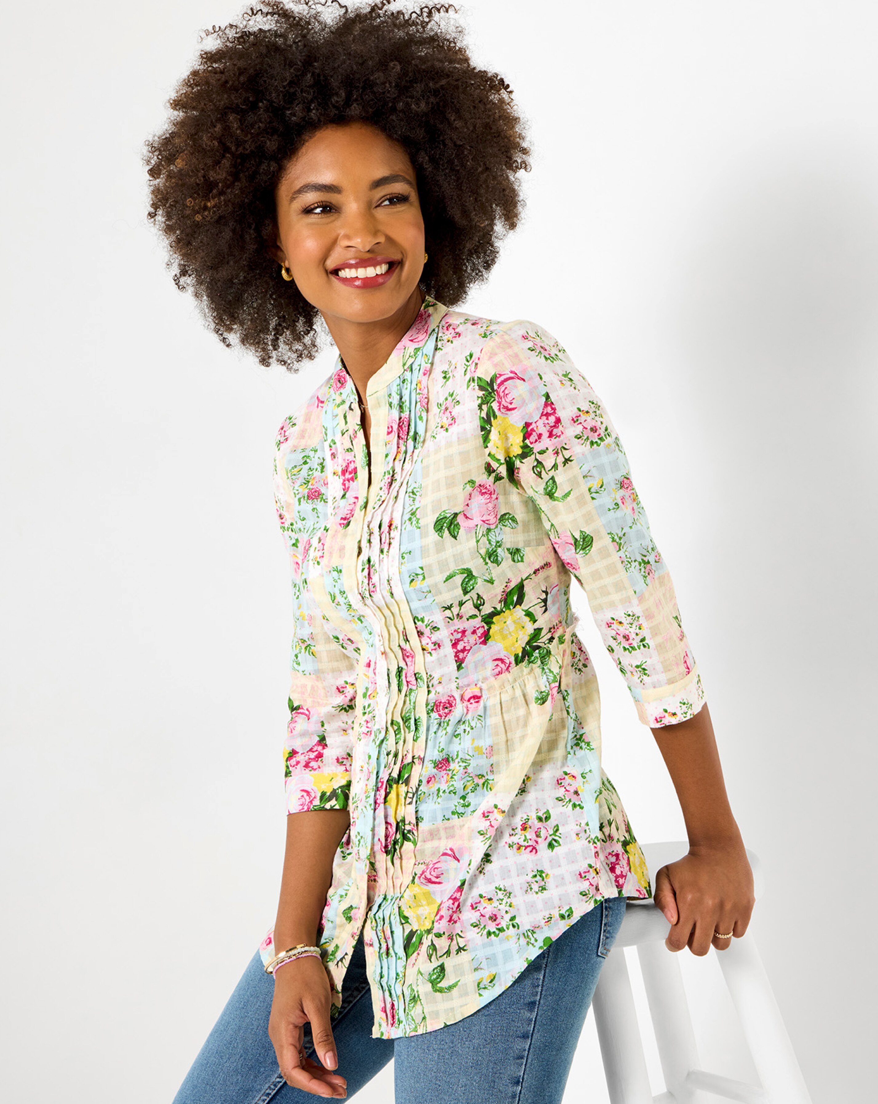 Joe Browns Perfectly Patchwork Printed Cotton Blouse | JD Williams