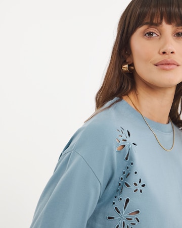 Pure Cotton Crew Neck Cutwork Long Sleeve Sweatshirt