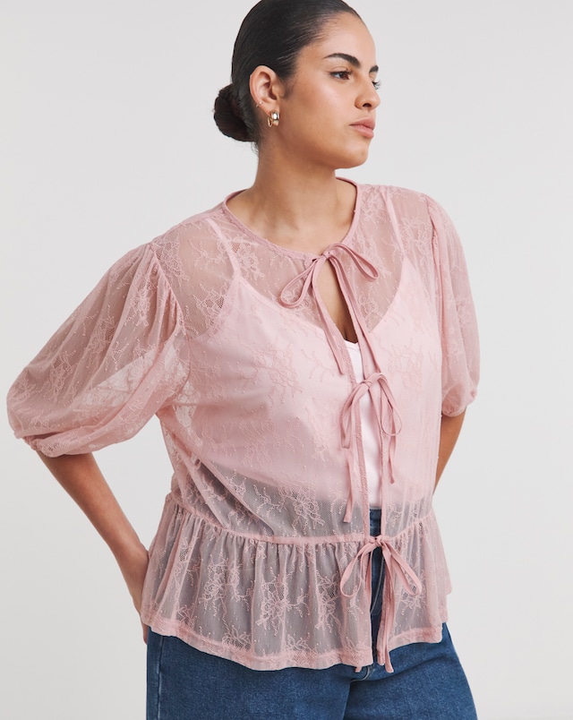 Simply Be Dusty Pink Lace Tie Front Top