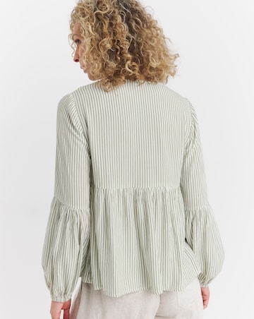 Khaki Stripe Crinkle Blouse