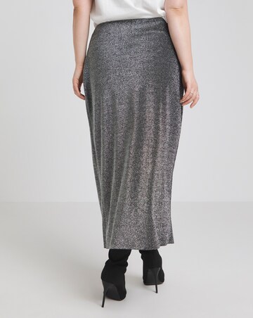 Silver Glitter Knit Twist Side Midaxi Skirt