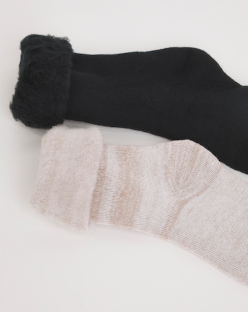 Pretty Secrets 2 Pack Fleece Lined Thermal Socks - Black/Oatmeal