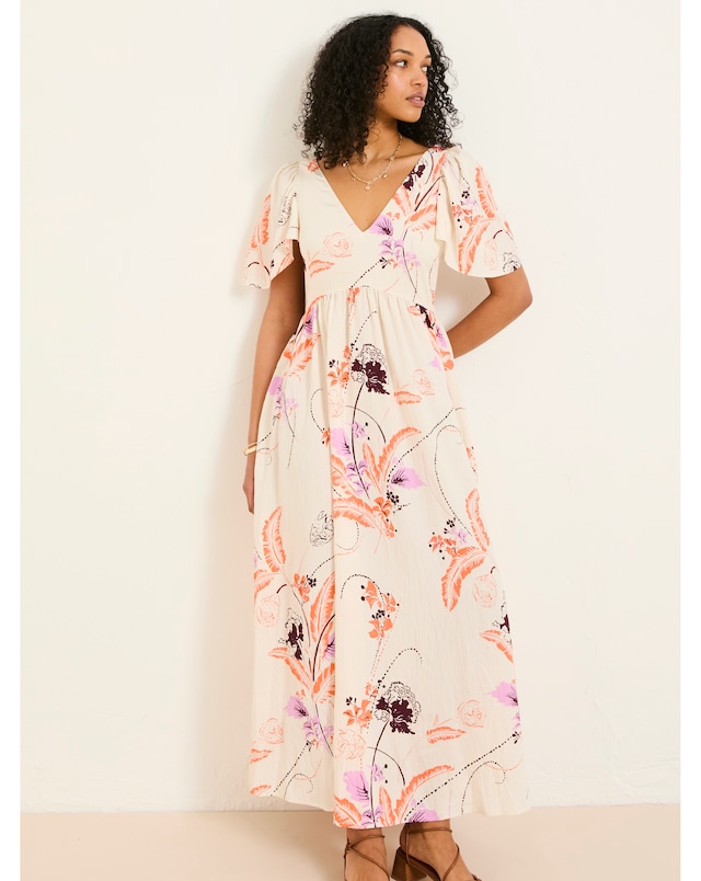 FatFace Copper & Black Marlow Flute Sleeve Dress