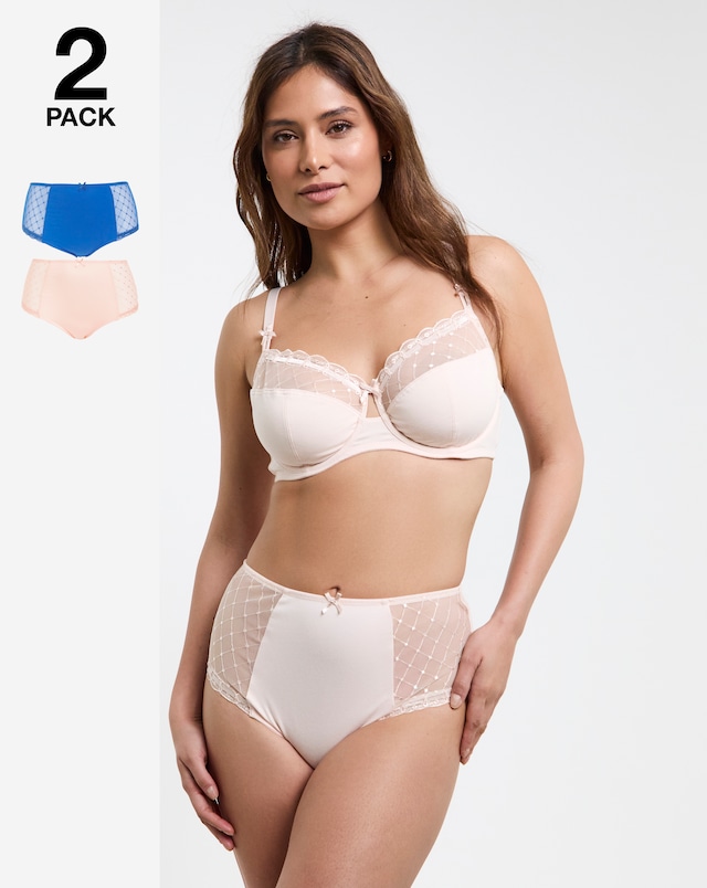 Pretty Secrets (2 Pack) Rachel Embroidery Deep Briefs Blue/Cream