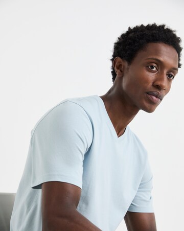 Pure Cotton V-Neck T-shirt Long - Blue