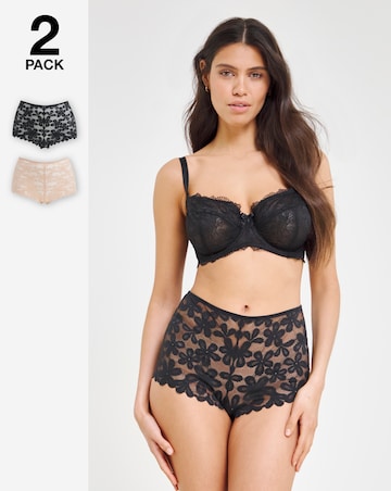 Pretty Secrets (2 Pack) Daisy Lace Short Knickers Black/Almond