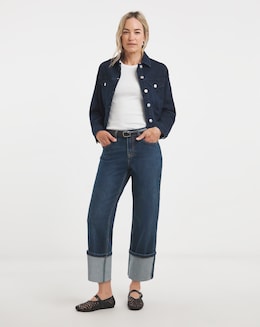 Dark Blue Turn Up Straight Leg Jean