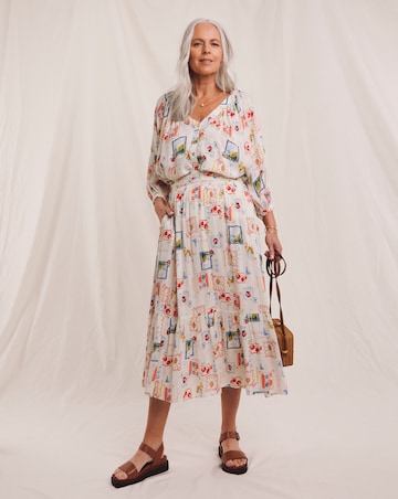 Julipa Postcard Print Textured Crinkle Blouse