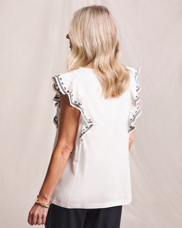 Julipa Ruffle Embroidered Sleeve T-Shirt