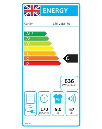 Candy Smart CSE V9DF-80 Wifi Connected 9kg Vented Tumble Dryer - White