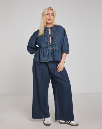 Simply Be Dark Blue Tie Front Denim Peplum Blouse