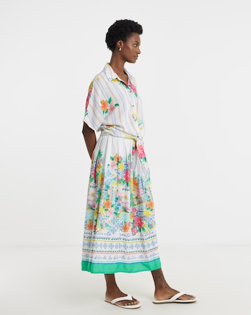 Linen Mix A Line Midi Skirt