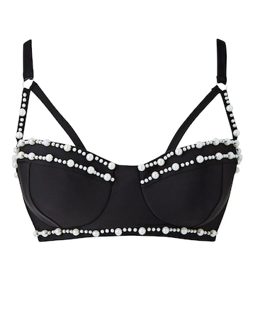 Pearl Detail Strappy Bikini Top