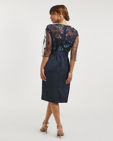 Joanna Hope Navy Embroidered Mesh Dress