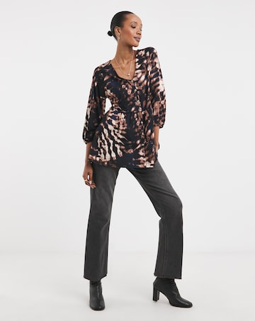 Tie Dye Print Button Front Longline Top