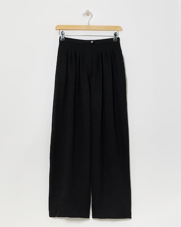 Black Herringbone Wide Leg Pull On Trouser
