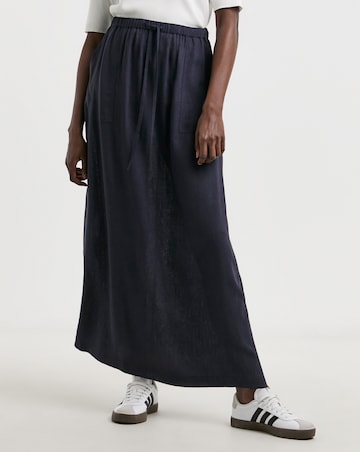 Navy Linen Mix Maxi Skirt